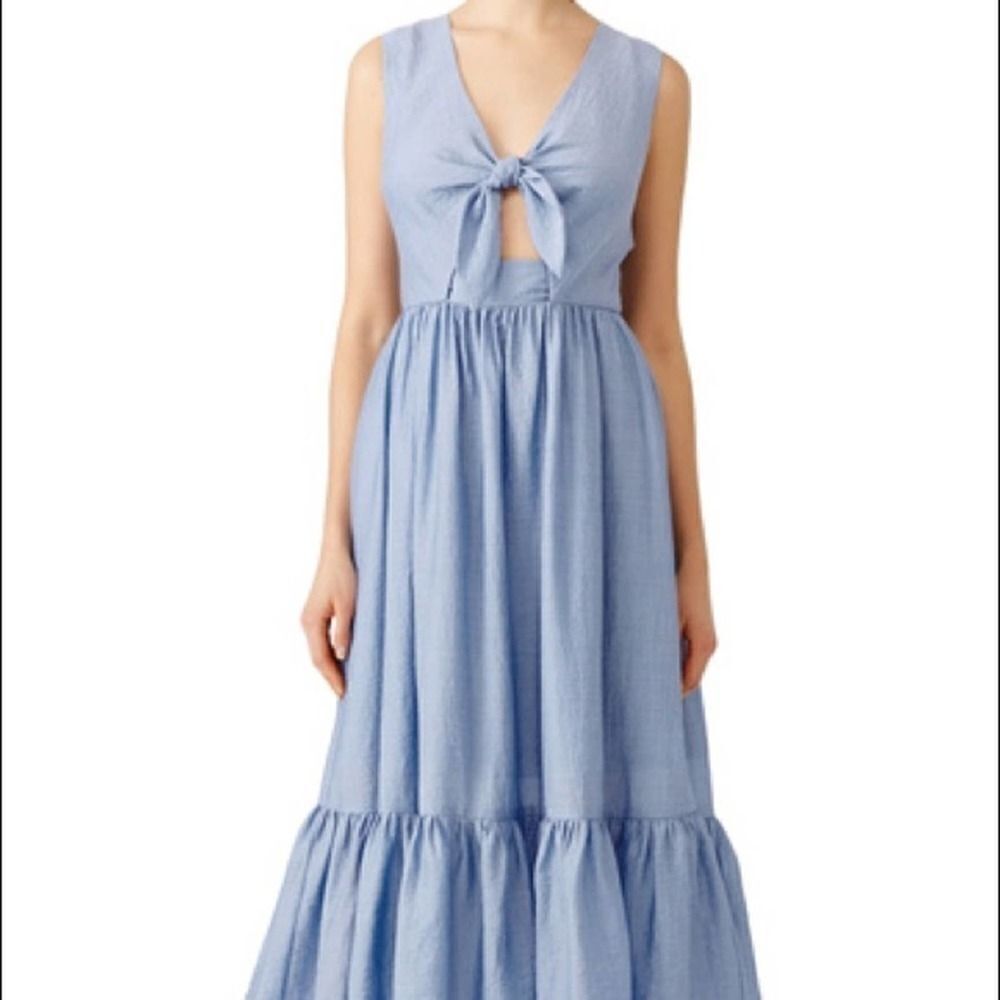shoshanna kayla blue tie-front midi dress - Picture 3 of 4